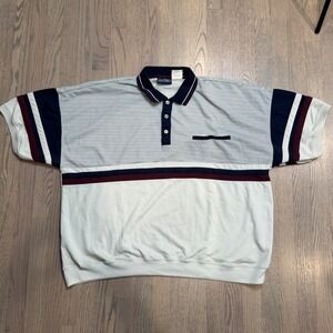 Puritan Men's 3XL Polo Sweatshirt Striped Color Block Sweatshirt Pullover 80s 90